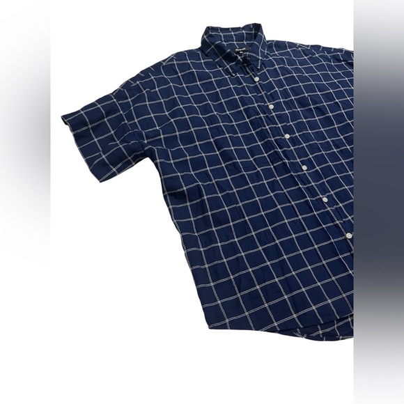 Madewell Navy Checkered Short Sleeve Button Down Shirt Sz L - Picture 2 of 7